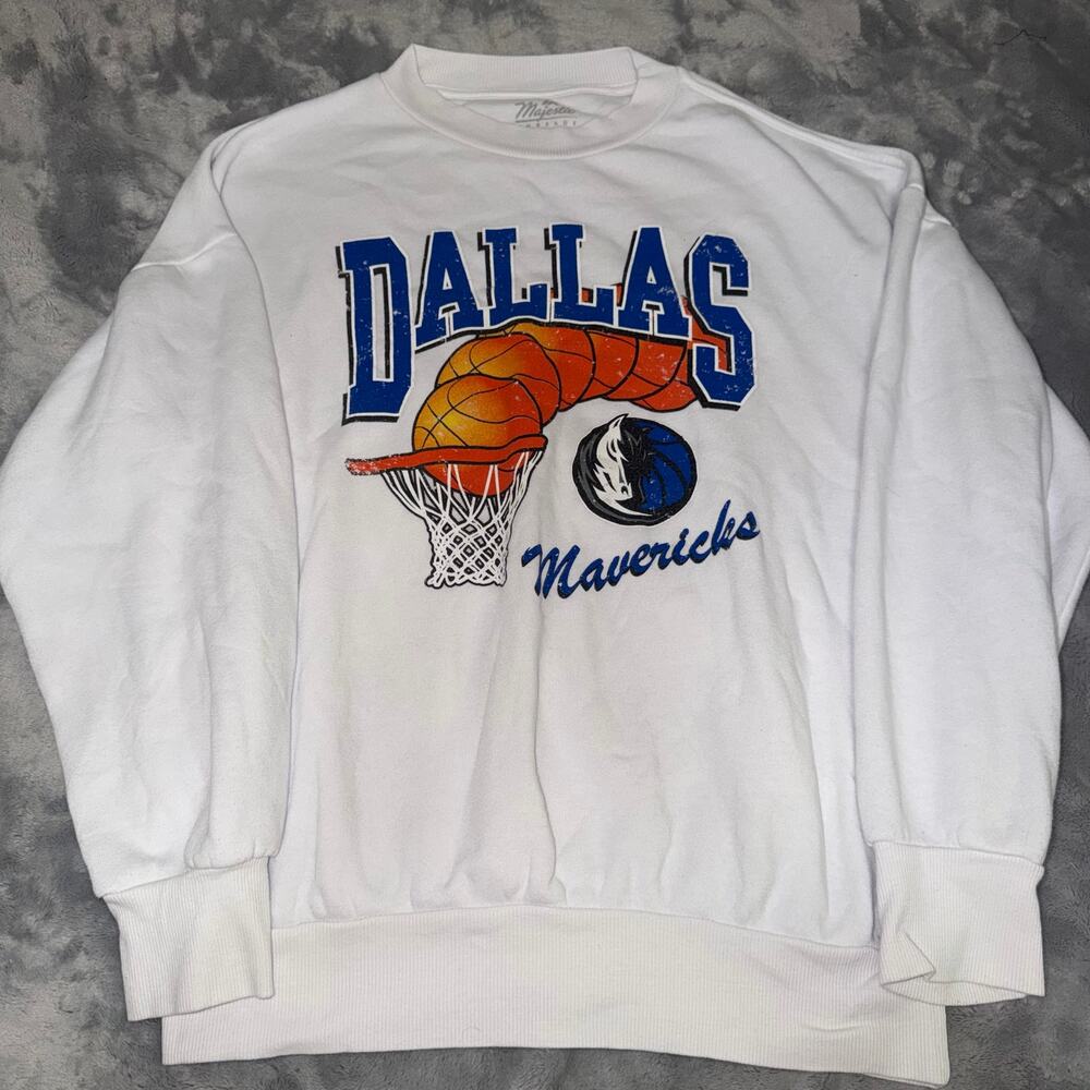 Majestic Threads Dallas Mavericks Crewneck Sweatshirt Men’s Small White NBA